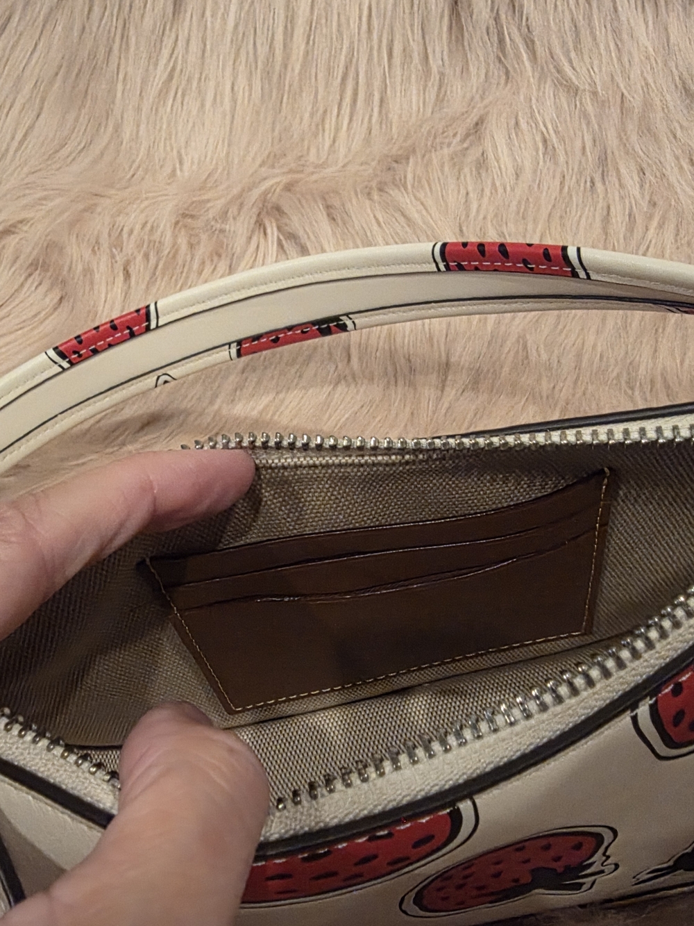 Coach Strawberry Print Cream Mini Shoulder Bag - Picture 4 of 8